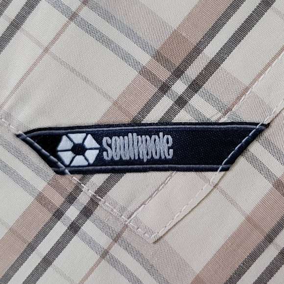 Southpole Men's XXL Plaid Short Sleeve Button Up Shirt Beige Tan Cotton Vintage - Picture 5 of 14